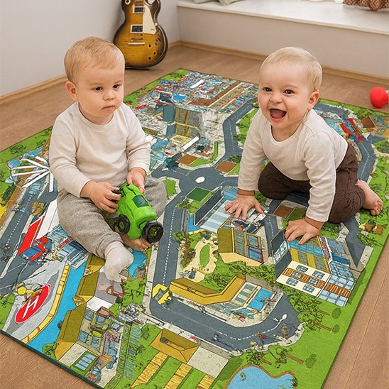 bebe sur tapis de jeu voiture