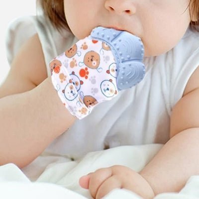 Gant de Dentition - TeethingSiliconeGloves™ - Bleu - Mini mordille