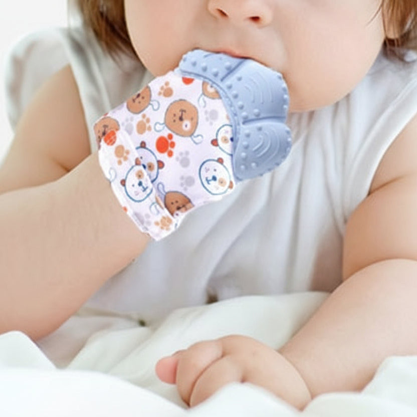 Gant de Dentition - silicone - Bleu - Mini mordille