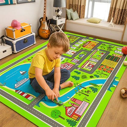 enfant joue au voiture tapis de jeu 